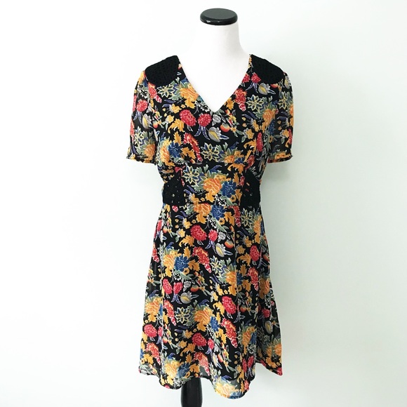 Topshop Dresses & Skirts - TOPSHOP Floral Cornelli Tea Dress Black Orange